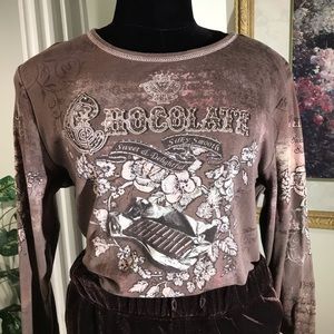 Brown cotton blend shirt with 3/4 length sleeves